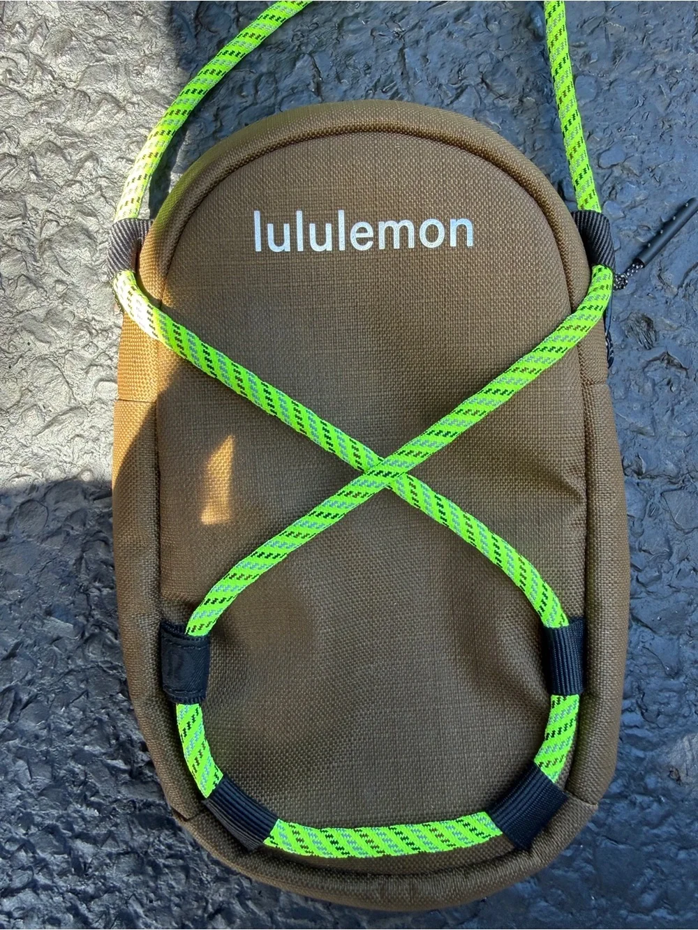 lululemon athletica Brown Crossbody Pouch with Neon Yellow Rope Strap